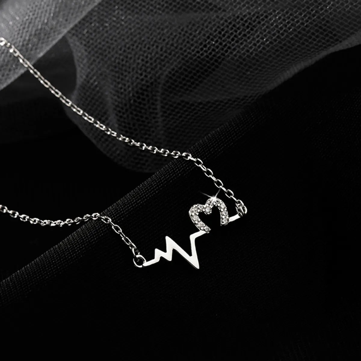 New Full Diamond Heart Electrocardiogram Pendant Necklace