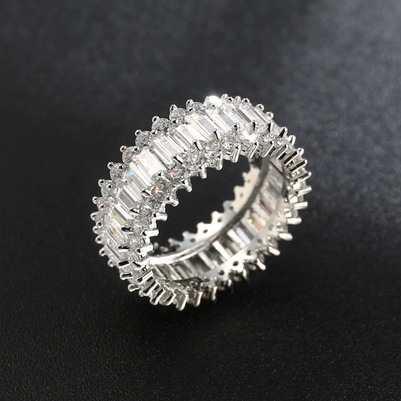 New Full Diamond Ring Fashion Copper Ring Gem Popular Circle Of Long Square Super Flash Zircon Jewelry