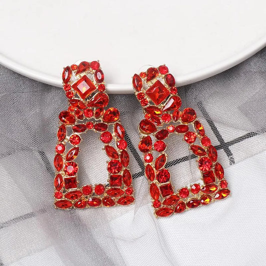 New Geometric Color Diamond-studded Hollow Earrings Nhjj149817