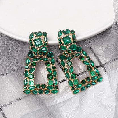 New Geometric Color Diamond-studded Hollow Earrings Nhjj149817