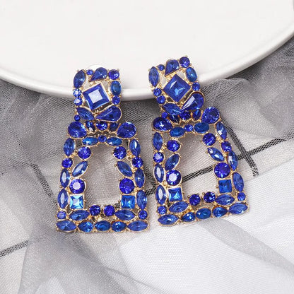 New Geometric Color Diamond-studded Hollow Earrings Nhjj149817