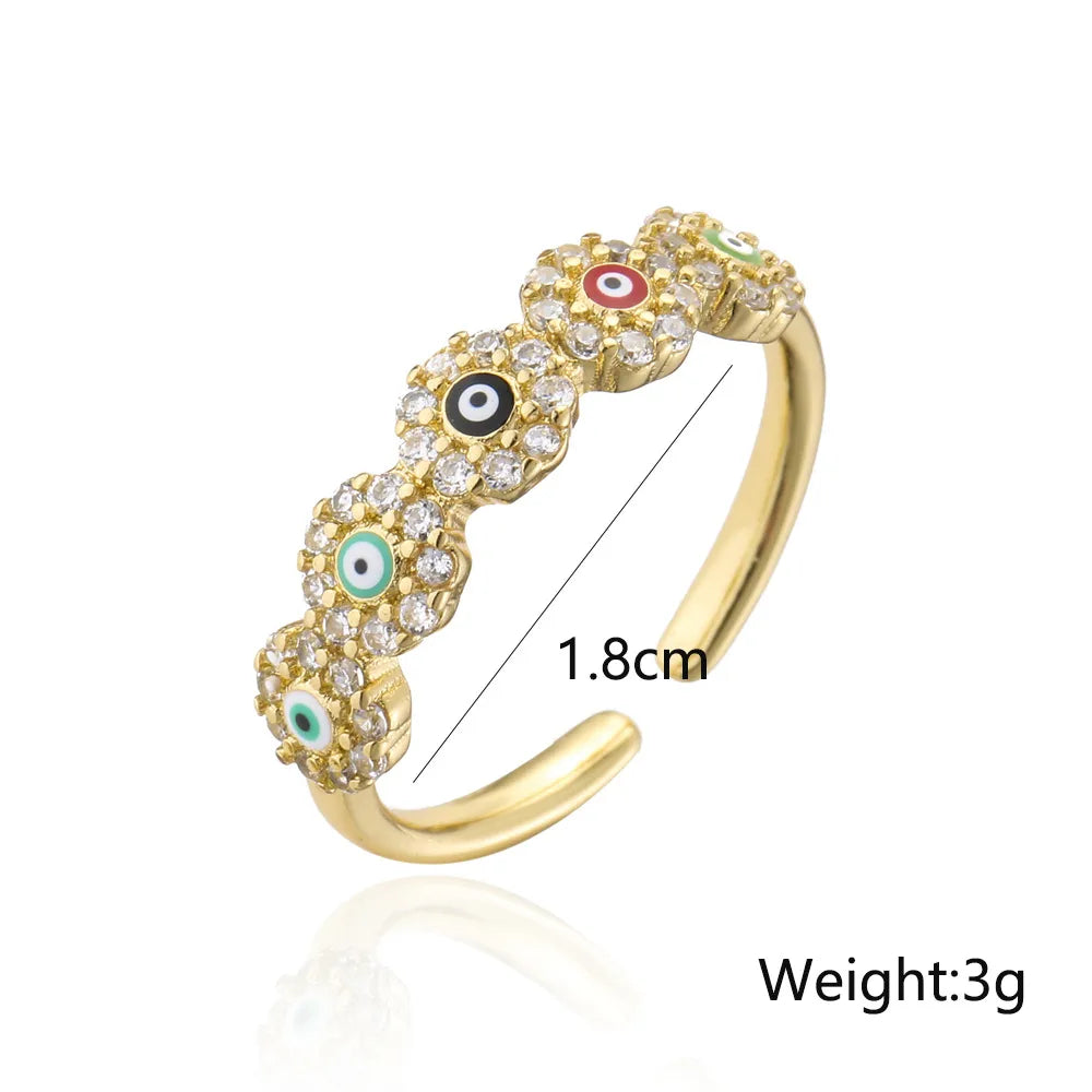 New Geometric Copper-Plated 18k Gold Zircon Drip Oil Devil'S Eye Ring Wholesale