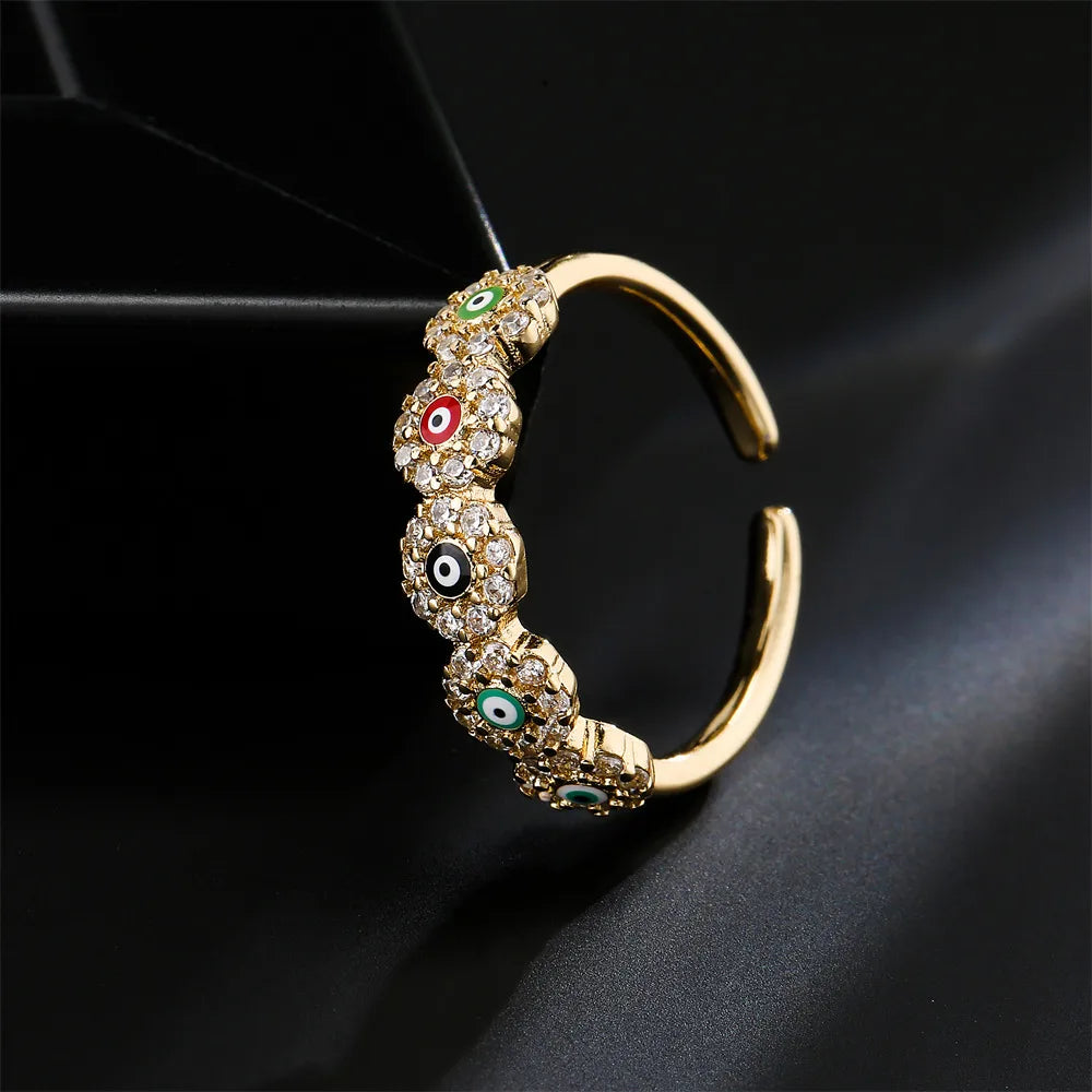 New Geometric Copper-Plated 18k Gold Zircon Drip Oil Devil'S Eye Ring Wholesale