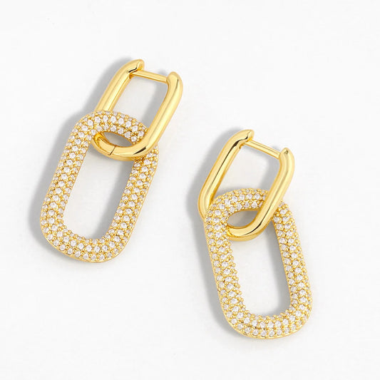 New Geometric Double Ring Lock Earrings Creative Diamond Earrings Simple Hip-hop Earrings Wholesale Gooddiy