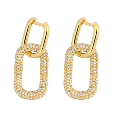 New Geometric Double Ring Lock Earrings Creative Diamond Earrings Simple Hip-hop Earrings Wholesale Gooddiy