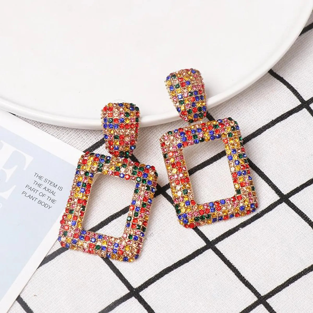 New Geometric Stained Glass Rhinestone Stud Earrings Nhjj142139