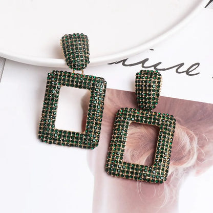 New Geometric Stained Glass Rhinestone Stud Earrings Nhjj142139