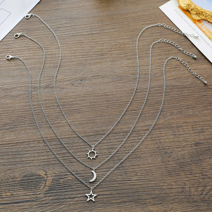 New Good Friends Sun Moon Star European And American Three-piece Stainless Steel Necklace