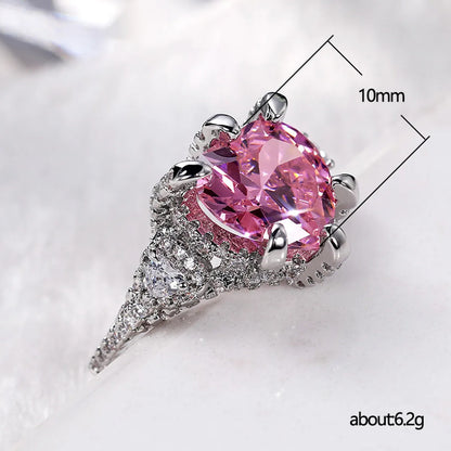 Fashion Heart Copper Rings Inlaid Zircon Crystal Rings