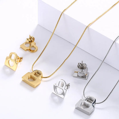 New Heart Lock-shaped Stainless Steel Clavicle Chain Earrings Net Wholesale Gooddiy