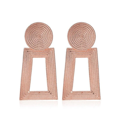 New Hollow Trapezoidal Earrings Temperament Geometric Pendant Earrings Female Square Grain Metal Earrings