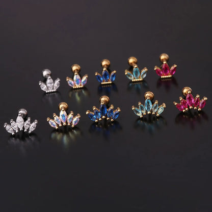 Lady Crown Plating Metal Artificial Gemstones Earrings Ear Studs