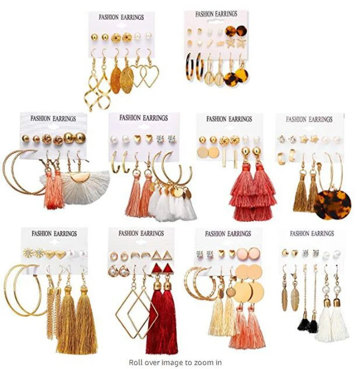 New Hot Sale Bohemian Moon Triangle Tassel Earring Set 6 Pairs Wholesale