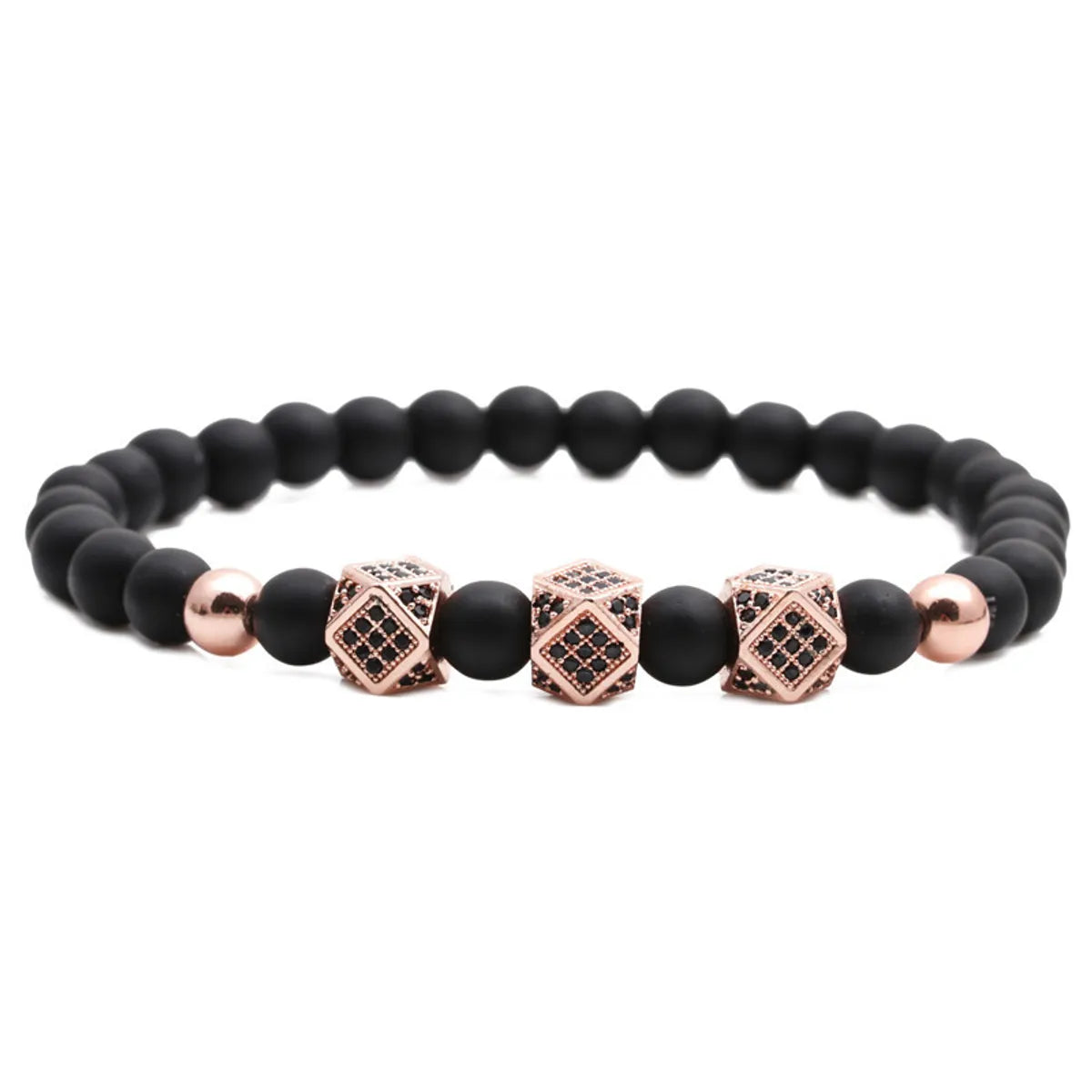 New Hot-selling 6mm Frosted Stone Crown Three-cut Round Leather Strap Beaded Copper Bracelet For Women