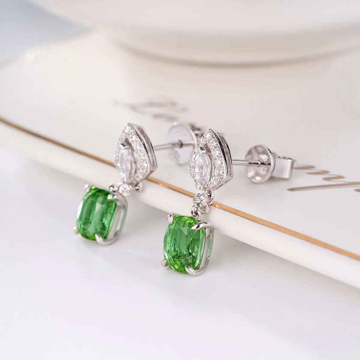 New Imitation Green Tourmaline Fashion Small Apple Pendant Copper Earrings