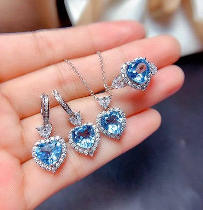 Live Broadcast New Imitation Natural Blue Switzerland Topaz Topaz Blue Set Rings Eardrop Pendant Mozambique Garnet Ear Studs