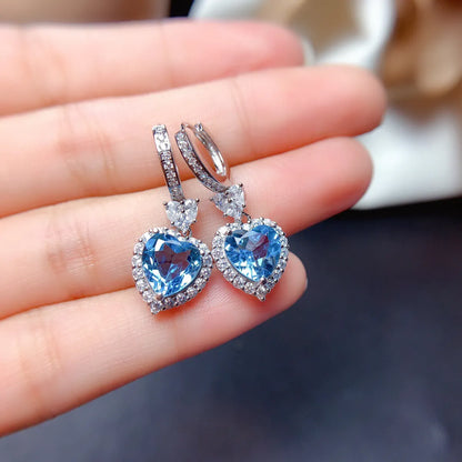 Live Broadcast New Imitation Natural Blue Switzerland Topaz Topaz Blue Set Rings Eardrop Pendant Mozambique Garnet Ear Studs