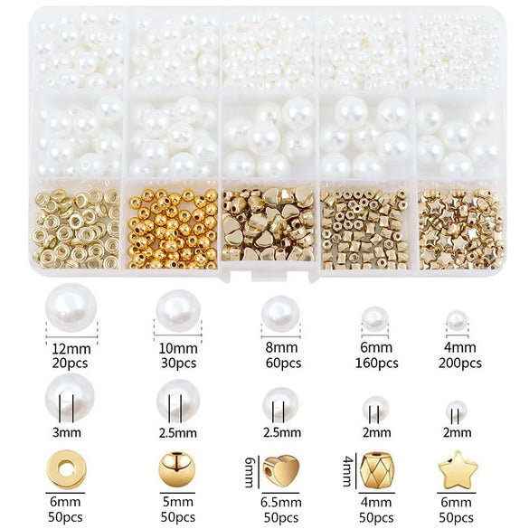 New Imitation Pearl Suit Combination Metal Love CCB Spacer Beads Diy Bracelet Beads