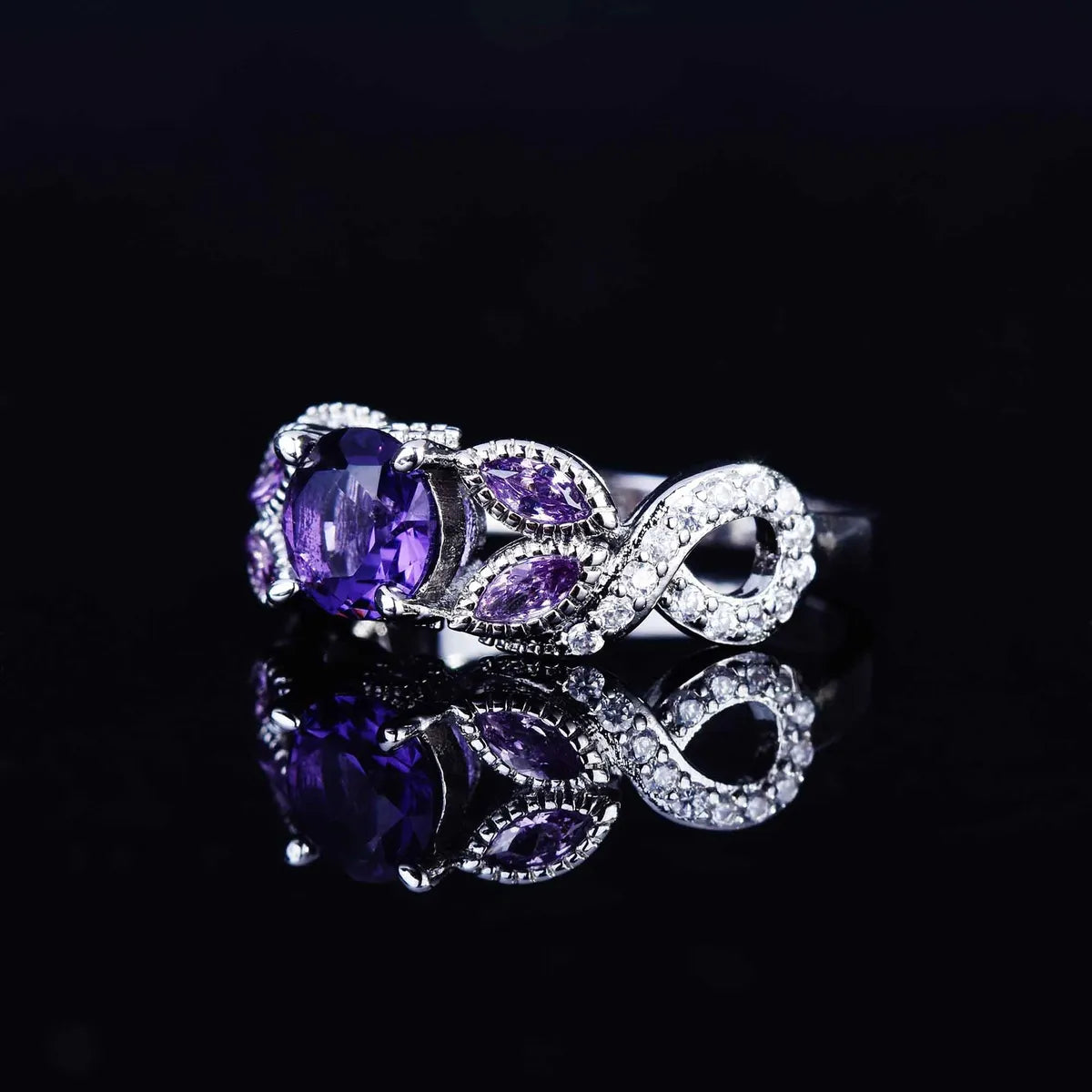 Zhenrong  Cross-border Supply New Inlaid Amethyst Carat Ring European And American Micro-inlaid Full Diamond Engagement Women's Ring