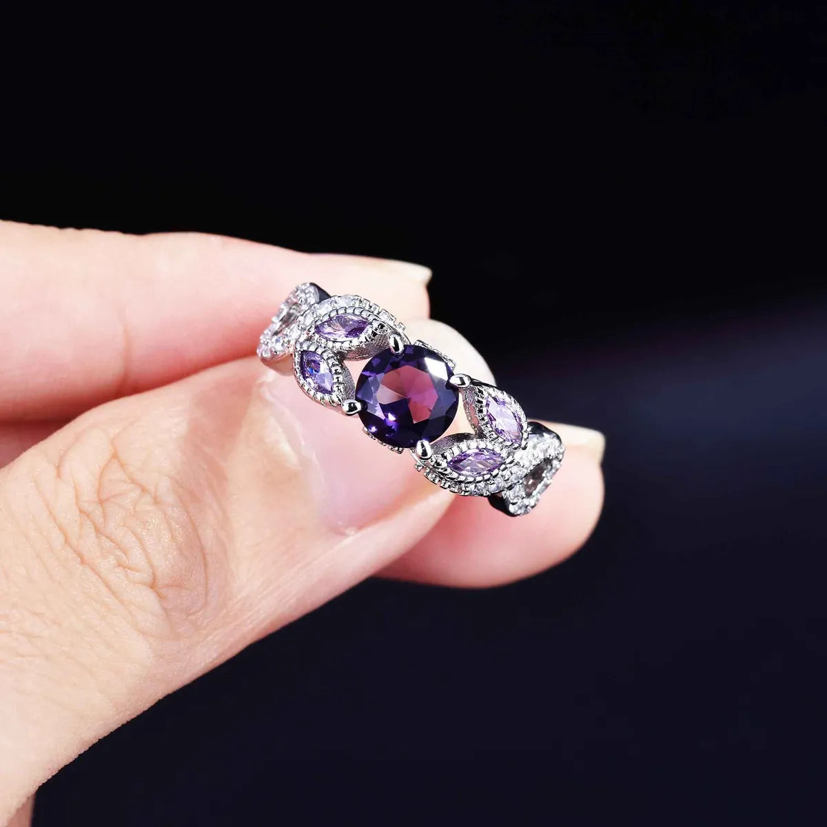 Zhenrong  Cross-border Supply New Inlaid Amethyst Carat Ring European And American Micro-inlaid Full Diamond Engagement Women's Ring