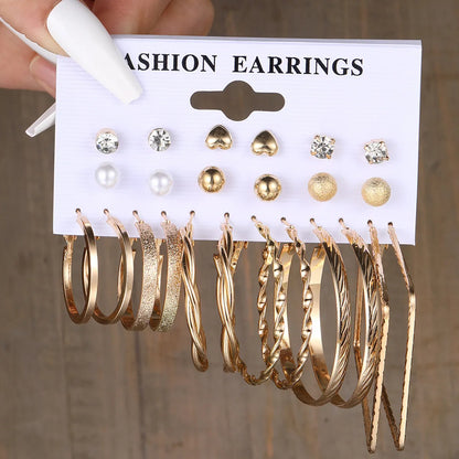 New Inlaid Pearl Gold Hoop Earring 6-Piece Set Wholesale Nihaojewelry