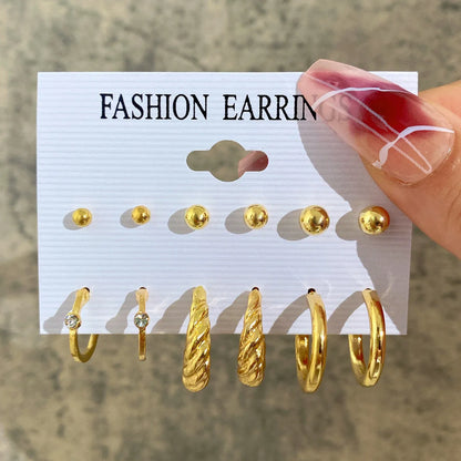 New Inlaid Pearl Gold Hoop Earring 6-Piece Set Wholesale Nihaojewelry