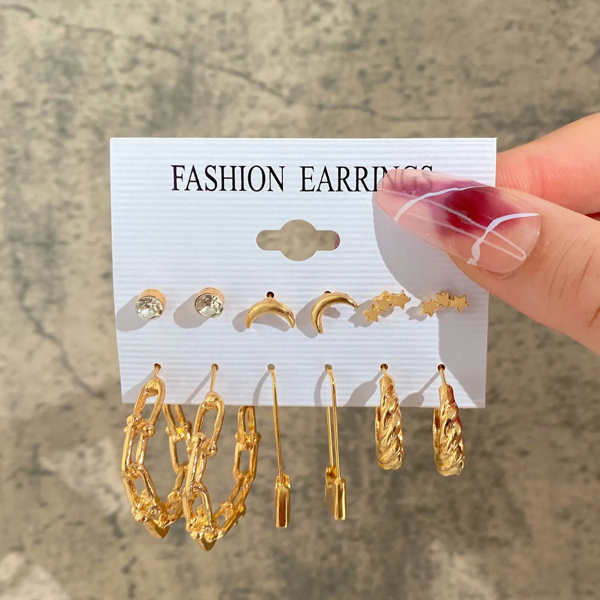 New Inlaid Pearl Gold Hoop Earring 6-Piece Set Wholesale Nihaojewelry