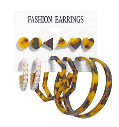 New Inlaid Pearl Gold Hoop Earring 6-Piece Set Wholesale Nihaojewelry