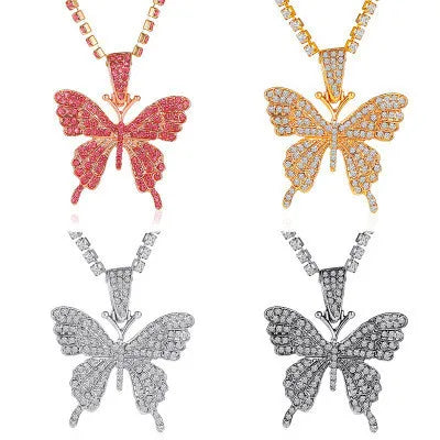 New Inlaid Single Layer Claw Chain Exaggerated Large Butterfly Pendant Necklace Wholesale Nihaojewelry