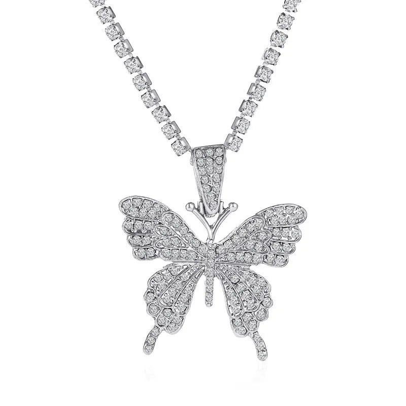 New Inlaid Single Layer Claw Chain Exaggerated Large Butterfly Pendant Necklace Wholesale Nihaojewelry