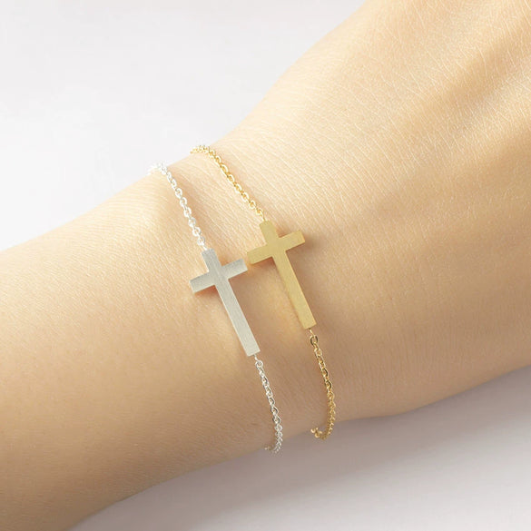 New 18K Goldplated Stainless Steel Cross Couple Bracelet Simple Geometric Bracelet