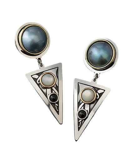 New Korean Fashion Creative Triangle Inlaid Pearl Shell Moonstone Earrings Female