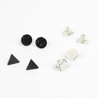 New Korean Simple Marble Black  White Turquoise Wild Round Triangle Earrings For Women