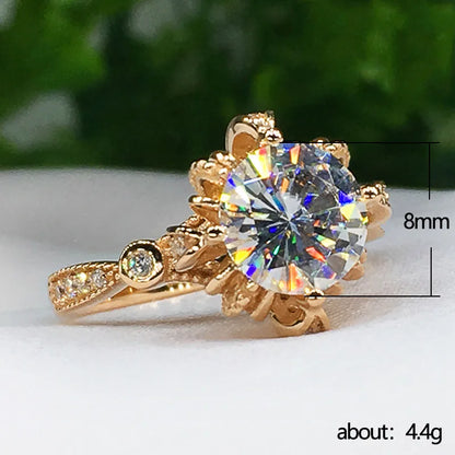 New Ladies Flower Ring Copper Gold-Plated Inlaid Zircon Engagement Ring