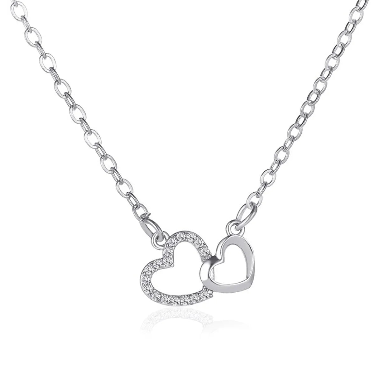 New Ladies Wild Love-Shaped Diamond Hollow Double Peach Heart Pendant Necklace Clavicle Chain