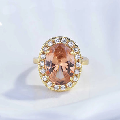 Live Broadcast New Big Carat Colored Gems Ring Internet Celebrity Same Style Plated 18k Luxury Full Diamond Imitation Morgan Stone Open Ring