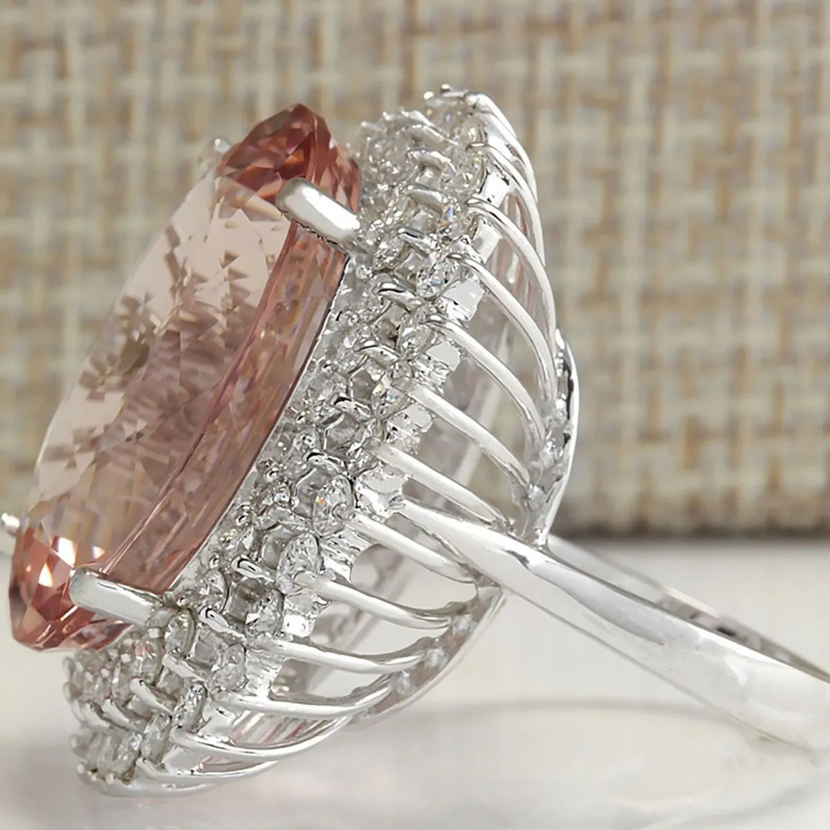 New Large Oval Gemstone Ring Women'S Copper Silver-Plated Micro-Set Zircon Ring