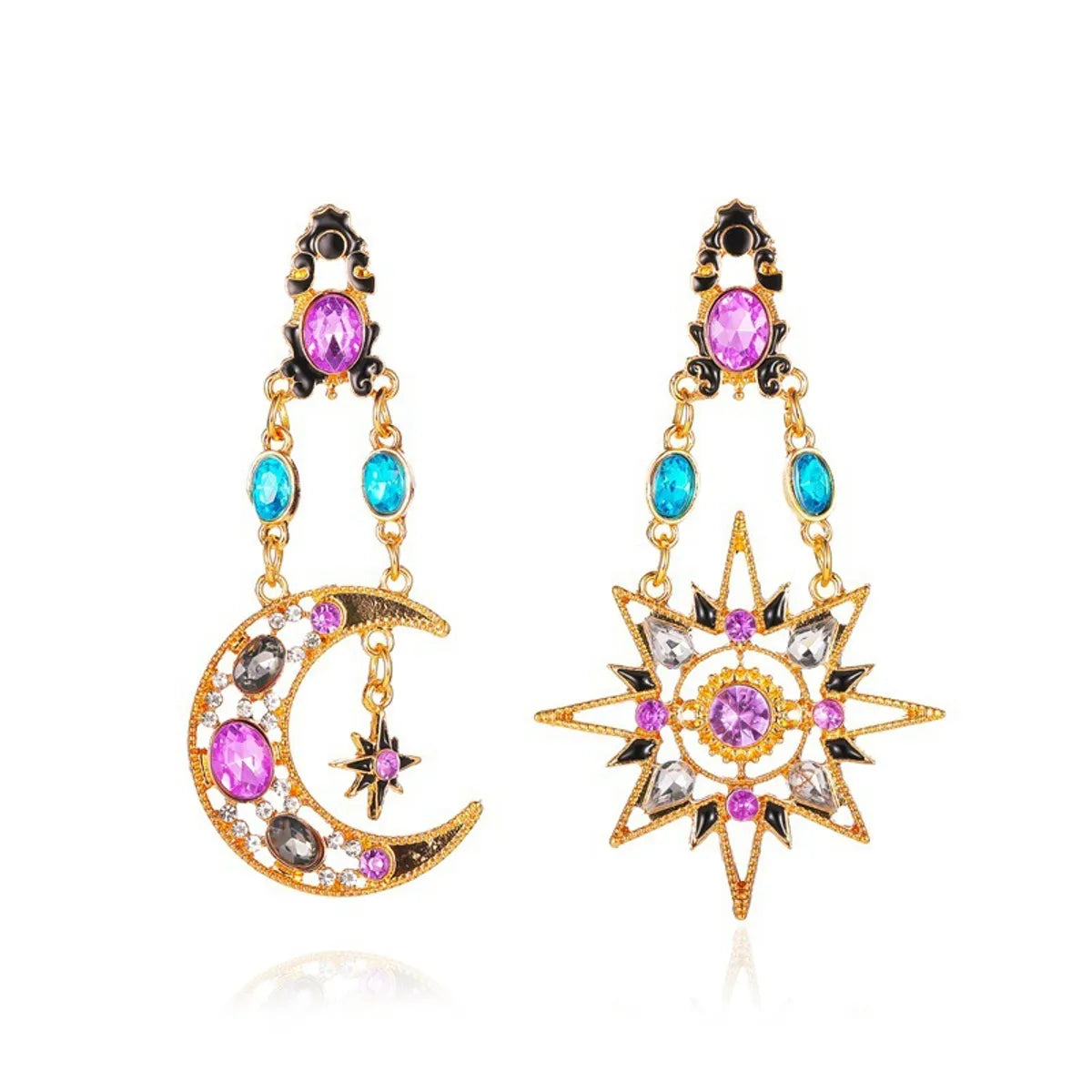 New Long Asymmetric Earrings Retro Exaggerated Sun Moon Earrings Ladies Baroque Earrings Wholesale Nihaojewelry