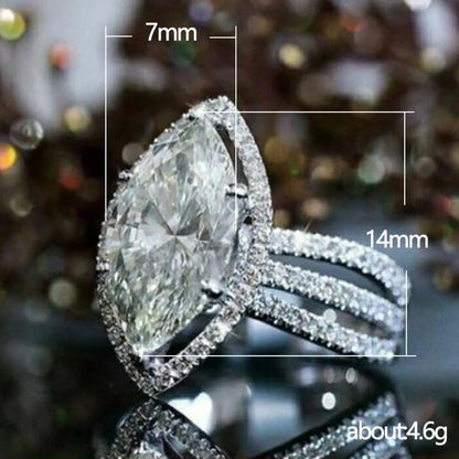 New Luxury Flash Diamond 7*14mm Marquise Zircon Copper Wedding Ring