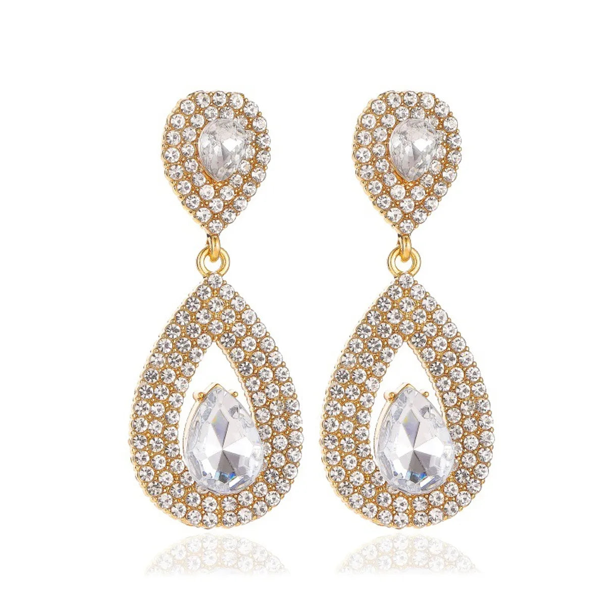 New Luxury Long Earrings Goddess Super Flash Zircon Water Drop Earrings Crystal Bridal Earrings Nihaojewelry Wholesale