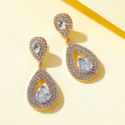 New Luxury Long Earrings Goddess Super Flash Zircon Water Drop Earrings Crystal Bridal Earrings Nihaojewelry Wholesale