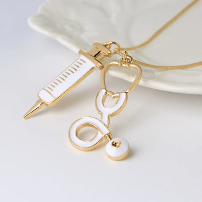 New Medical Equipment Necklace Periphery Doctor Syringe Stethoscope Necklace Wholesale Gooddiy