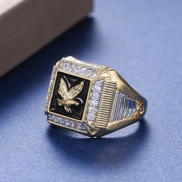 New Men'S Electroplating Eagle Surrounding Diamond Copper Gold-Plated Ring