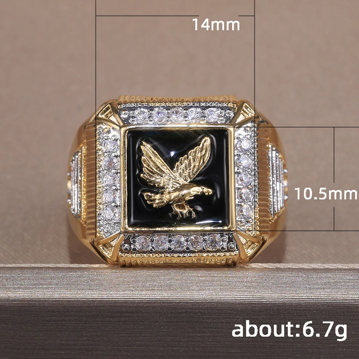 New Men'S Electroplating Eagle Surrounding Diamond Copper Gold-Plated Ring