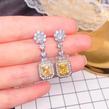 New Micro-inlaid Yellow Square Diamond Earrings Ear Jewelry