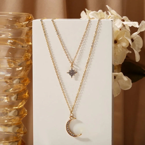New Mosaic Rhinestone Pendant Necklace Creative Multi-Layer Alloy Necklace Wholesale Gooddiy