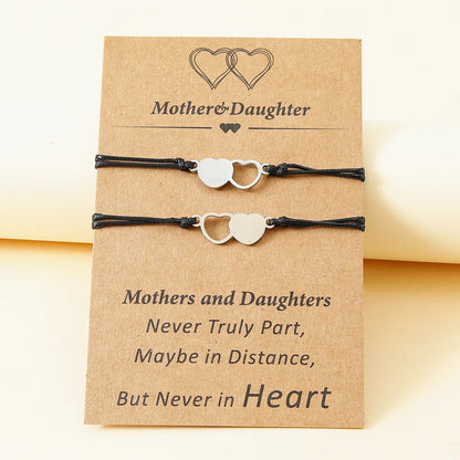 New Mother's Day Parent-child Stainless Steel Heart-shaped Woven Card Bracelet Set