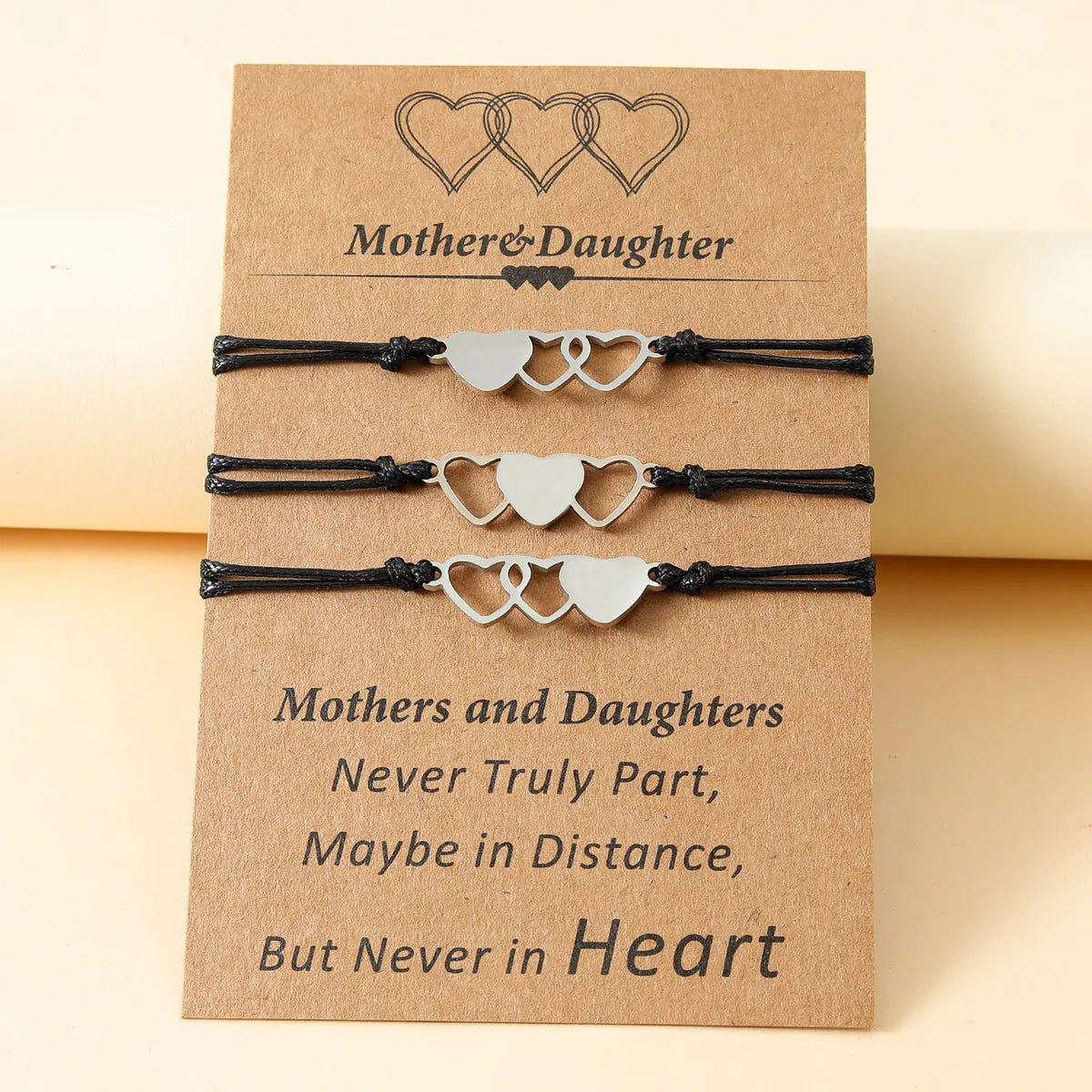 New Mother's Day Parent-child Stainless Steel Heart-shaped Woven Card Bracelet Set