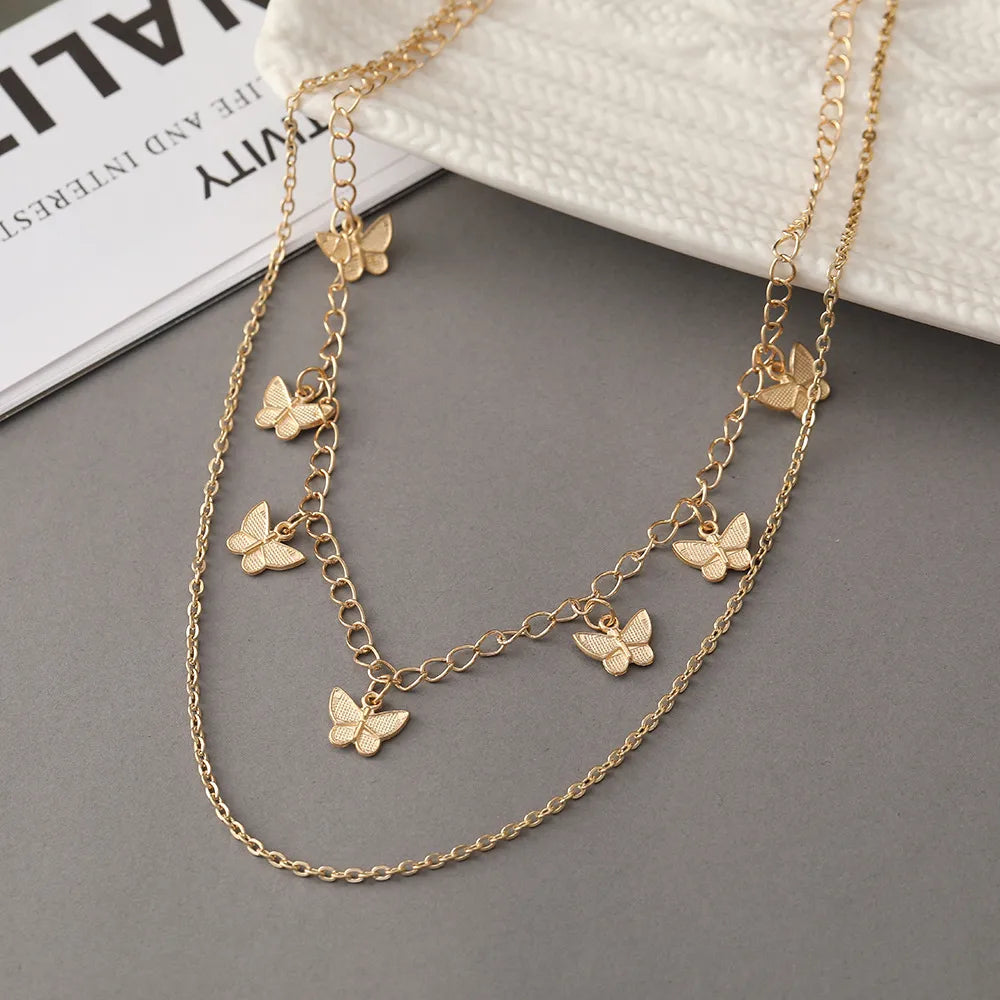 Europe And America Cross Border New Multi-Layer Alloy Necklace Female Creative Personality Multiple Butterfly Pendant Chain Clavicle Chain Wholesale