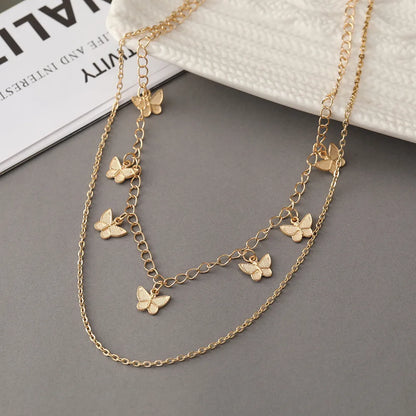 Europe And America Cross Border New Multi-Layer Alloy Necklace Female Creative Personality Multiple Butterfly Pendant Chain Clavicle Chain Wholesale